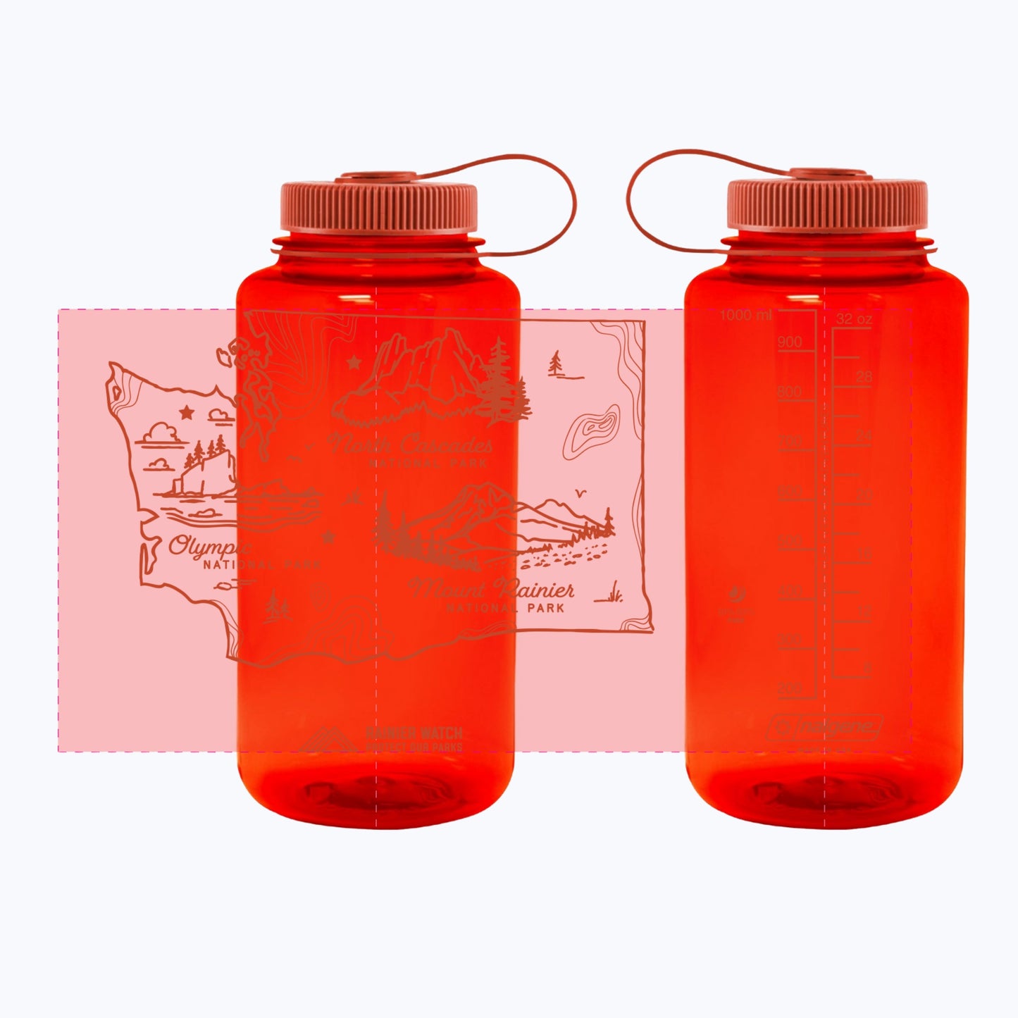 Washington National Parks - 32oz Water Bottle - All Orange