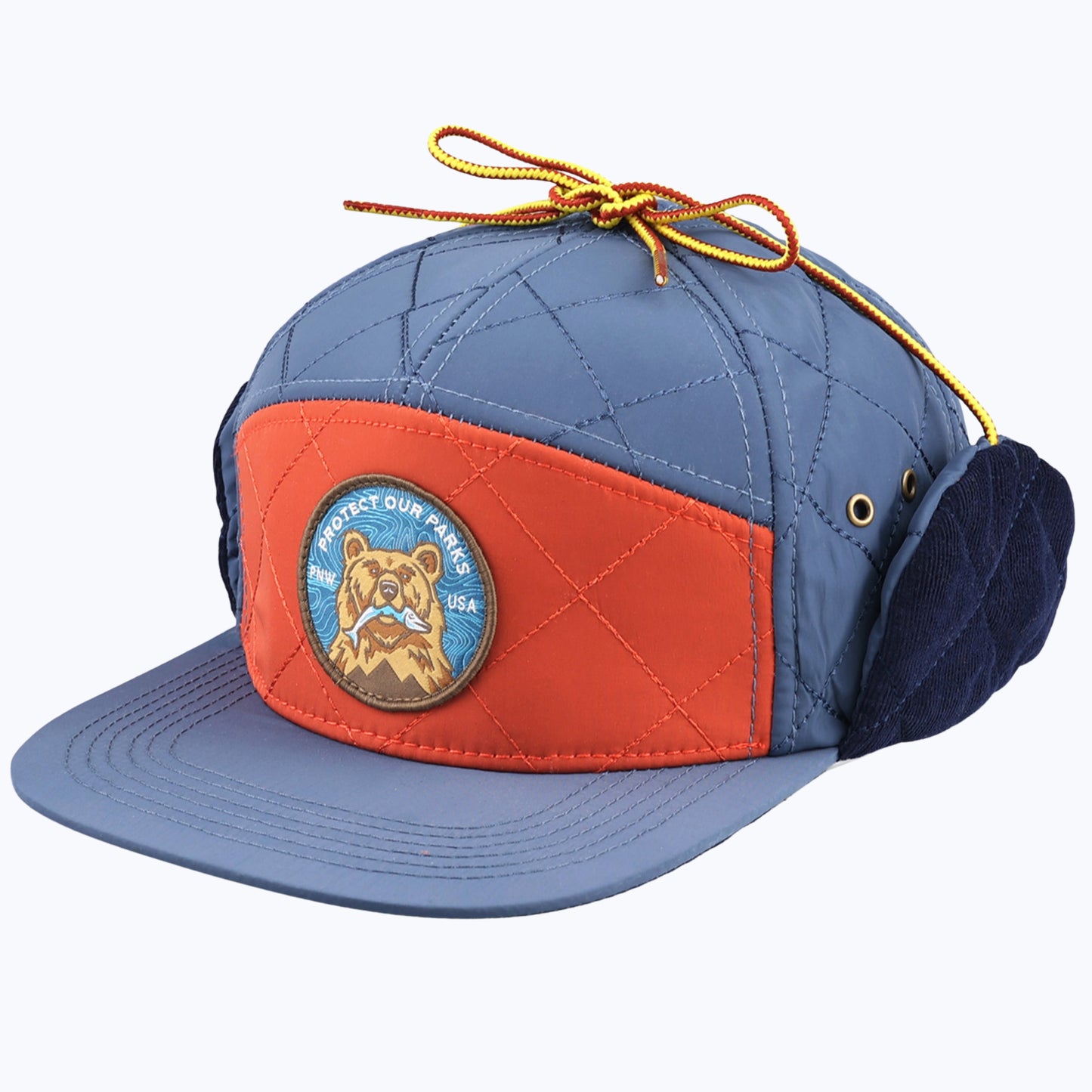Protect Our Parks Bear 7 Panel Trapper Cap - Navy/Orange
