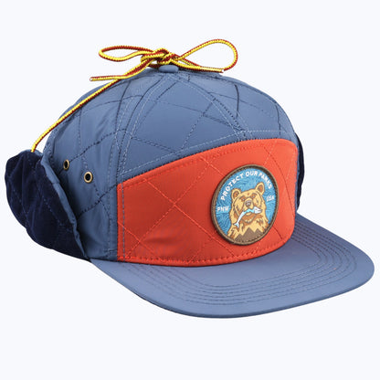 Protect Our Parks Bear 7 Panel Trapper Cap - Navy/Orange