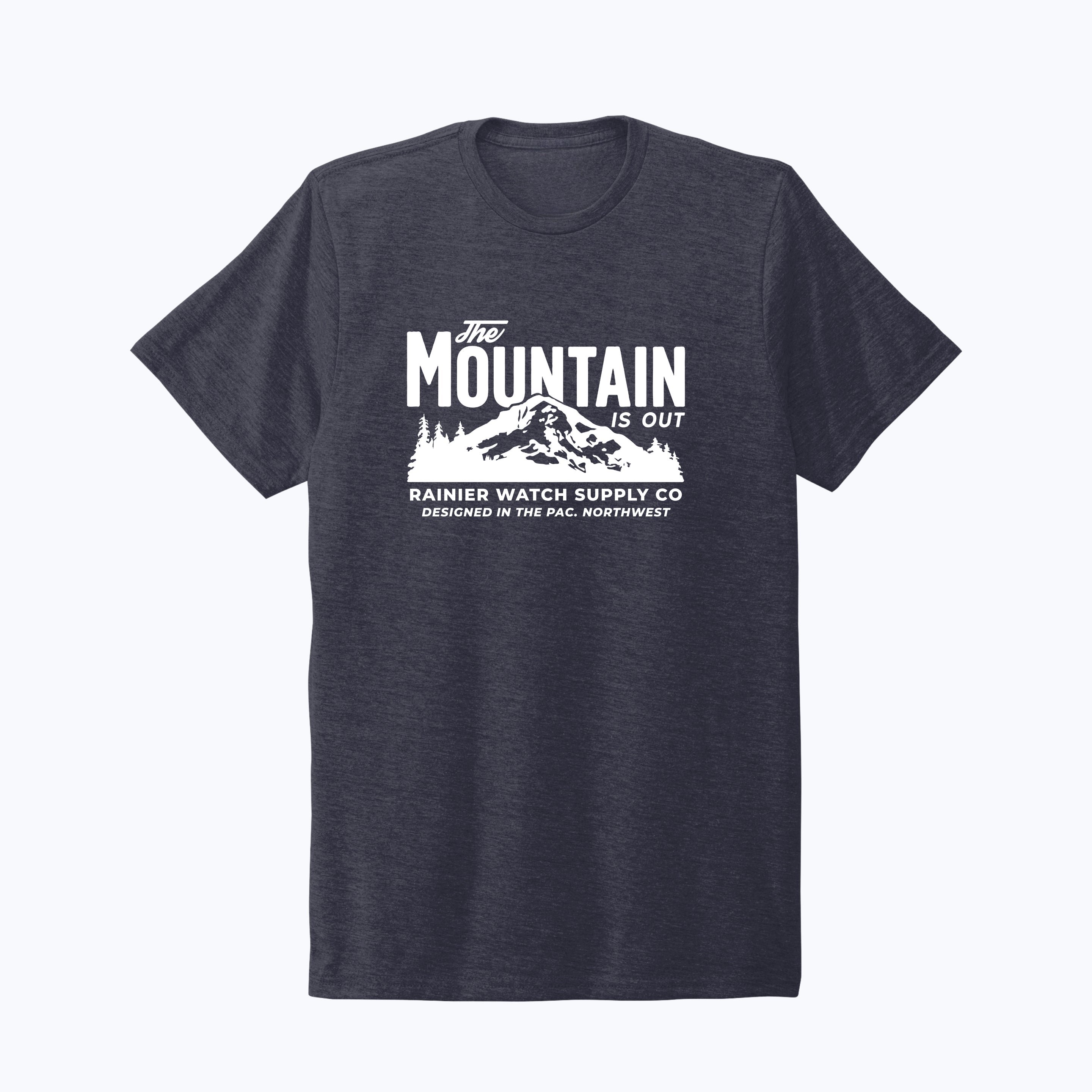 The Mountain Is Out Unisex Eco Tee - Front - Rebel Blue