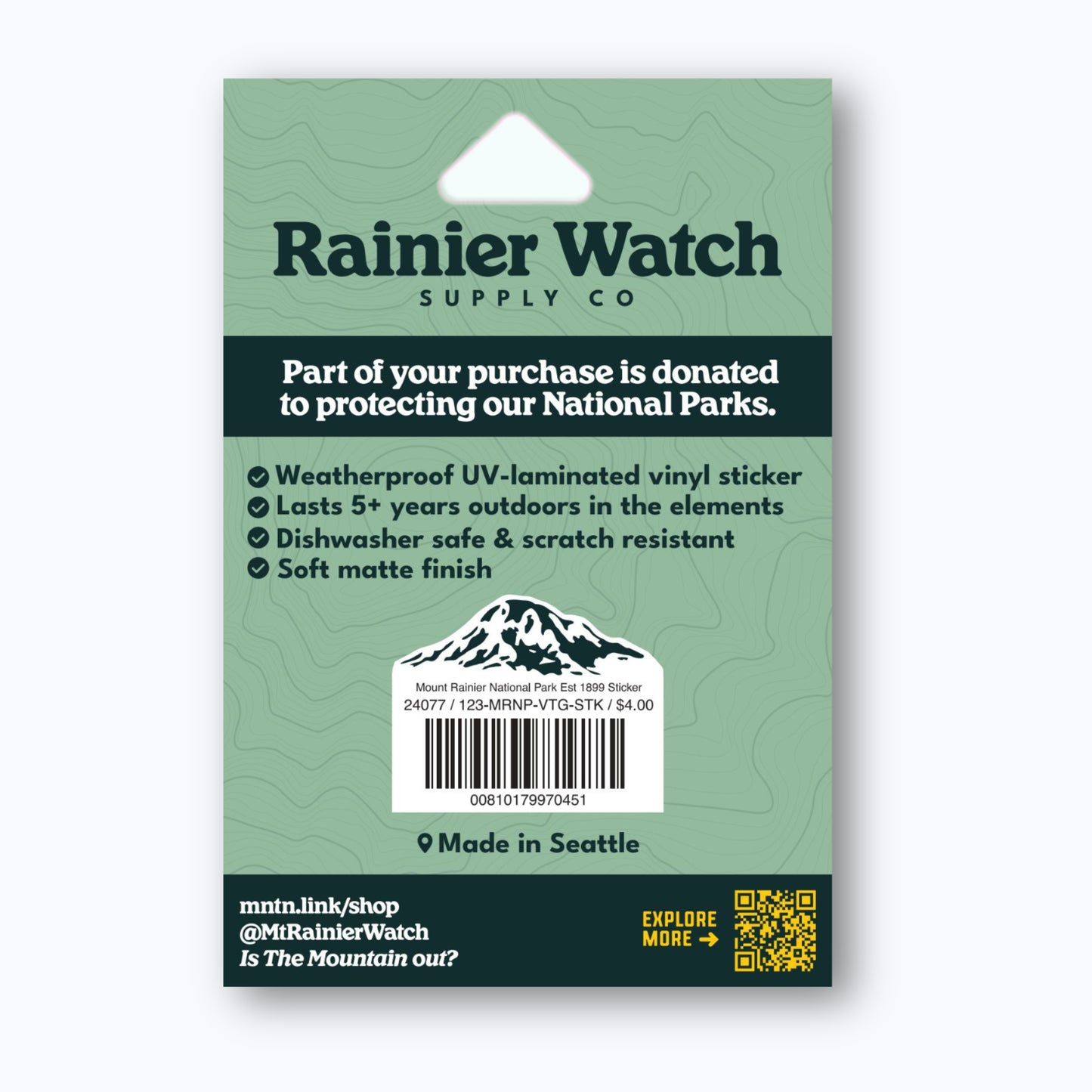 Mount Rainier National Park Est 1899 - KISS Sticker