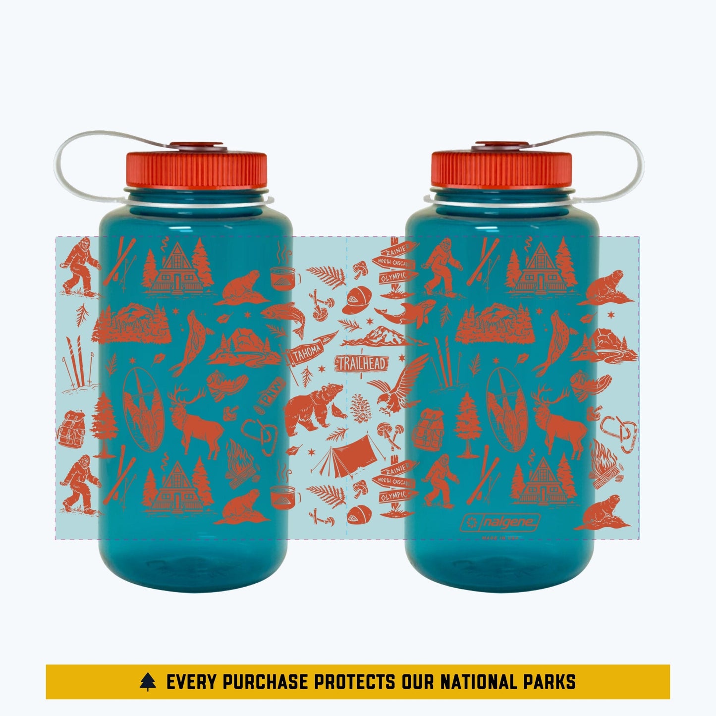 PNW Patterns 32oz Water Bottle - Fire Orange/Ocean Blue