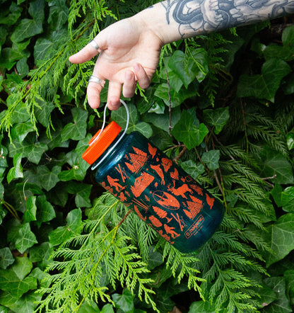 PNW Patterns 32oz Water Bottle - Fire Orange/Ocean Blue