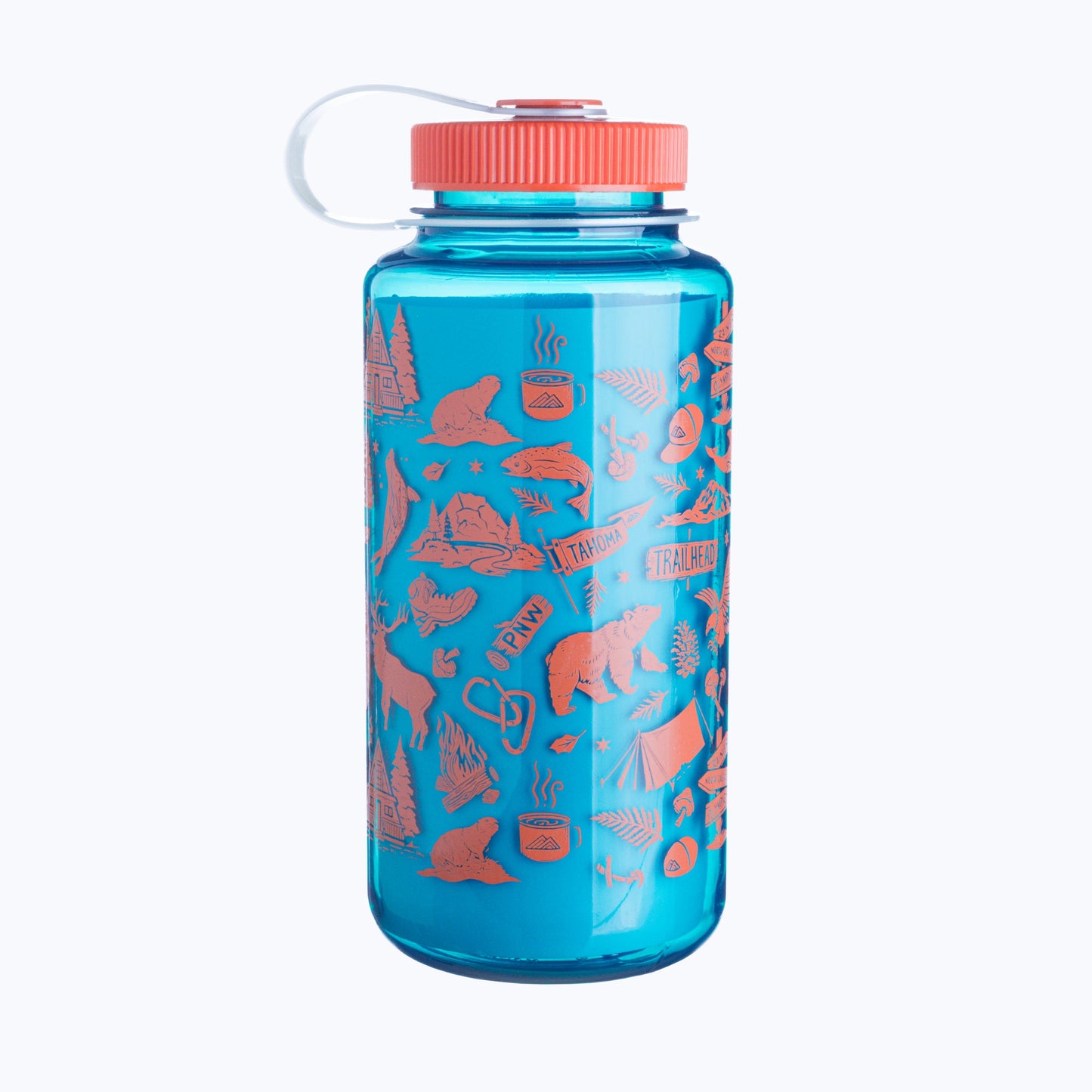 PNW Patterns 32oz Water Bottle - Fire Orange/Ocean Blue