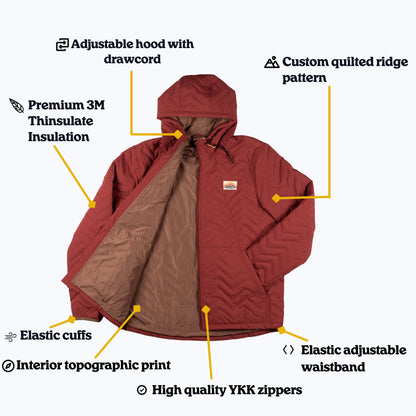 Ridgeline Puffer Quilted Hooded Jacket – Red