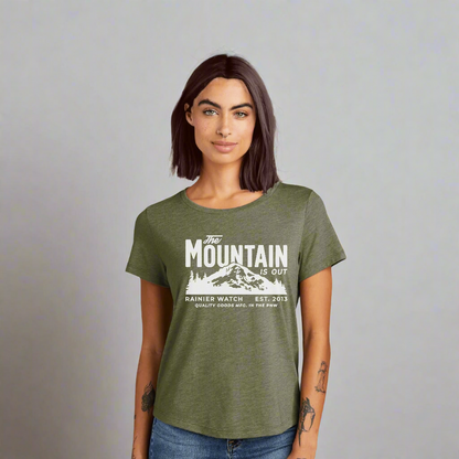 The Mountain is Out Womens Eco Tee - Forest Green - Relaxed, Scoop Neck