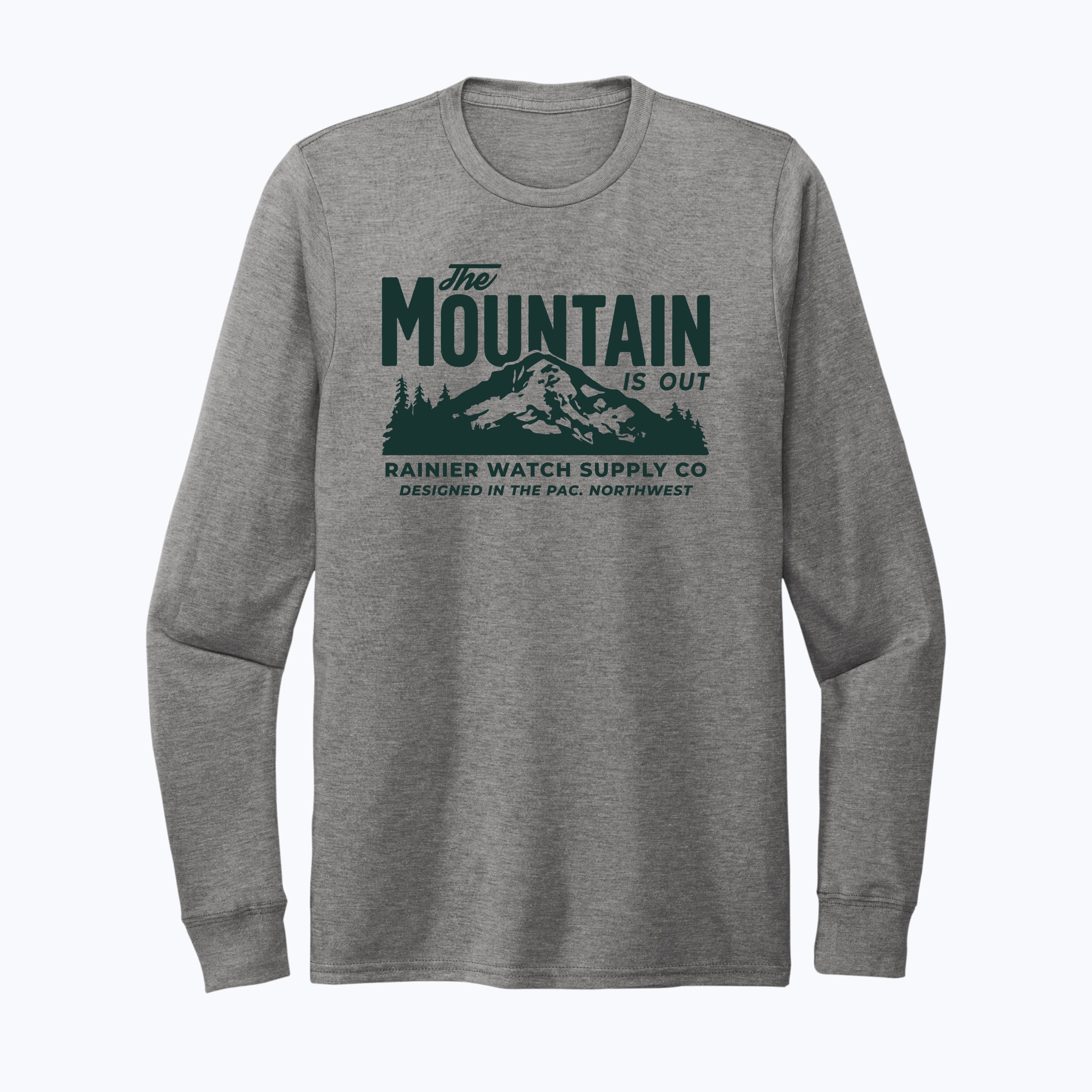 The Mountain Is Out Unisex Eco Tee - Long Sleeve - Heather Gray