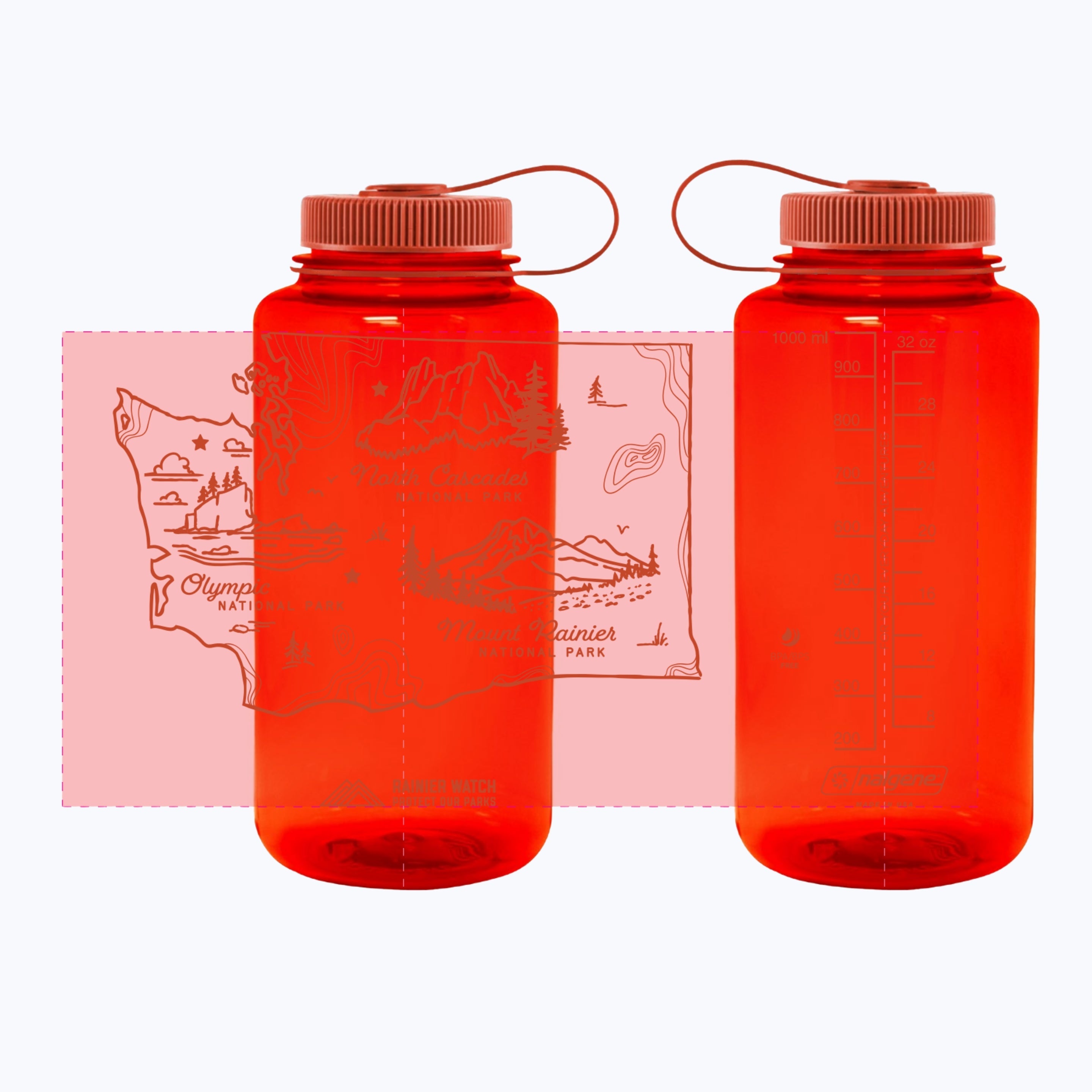 Washington National Parks - 32oz Water Bottle - All Orange