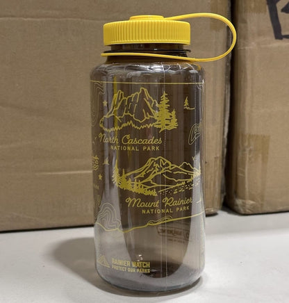 Washington National Parks Water Bottle - 32oz - Brown + Yellow Lid